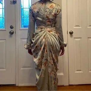 Sage green floral twist bust draped midi